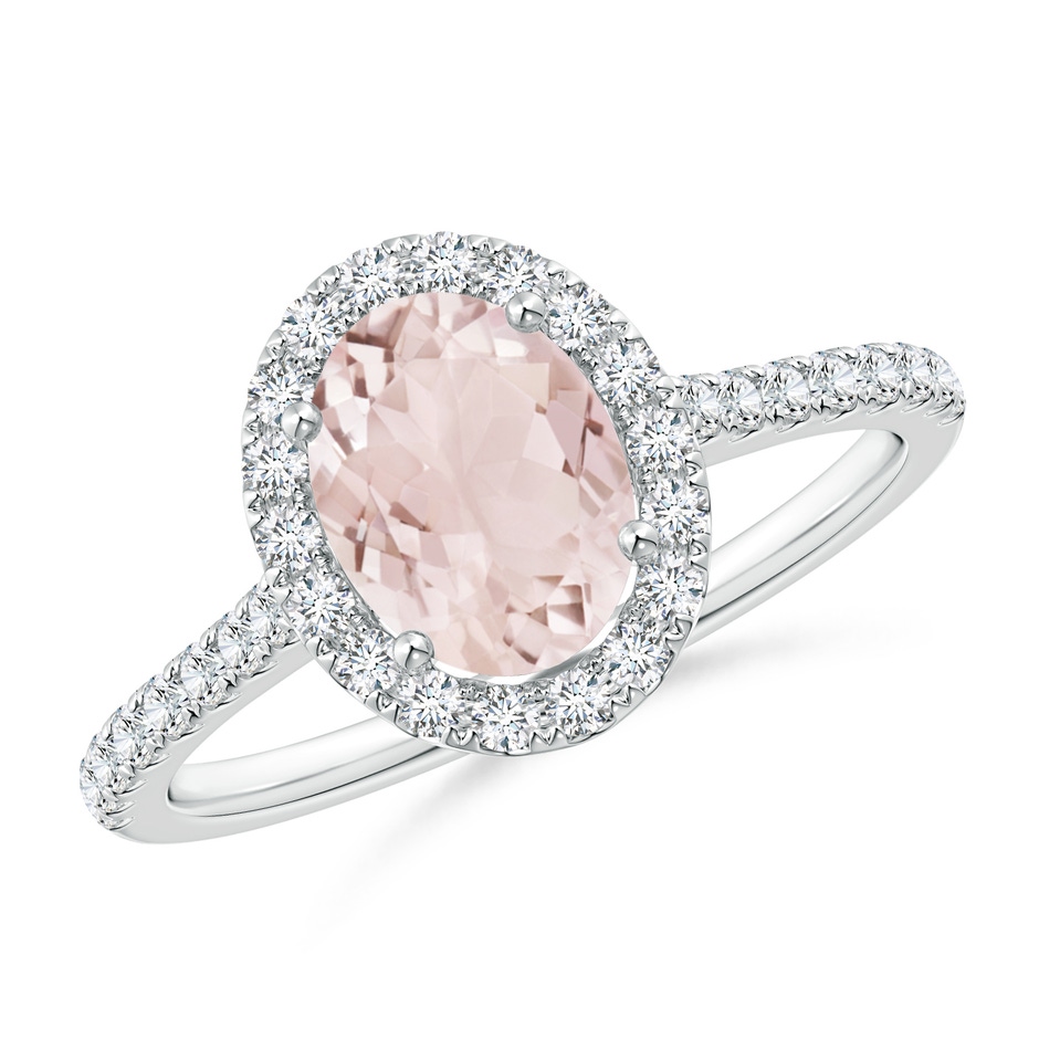 8x6mm A Oval Morganite Halo Ring with Diamond Accents in 9K White Gold 