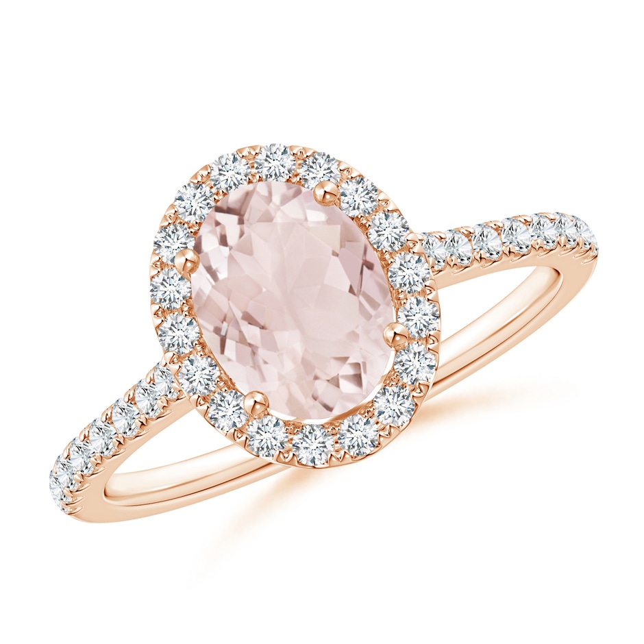8x6mm A Oval Morganite Halo Ring with Diamond Accents in Rose Gold 