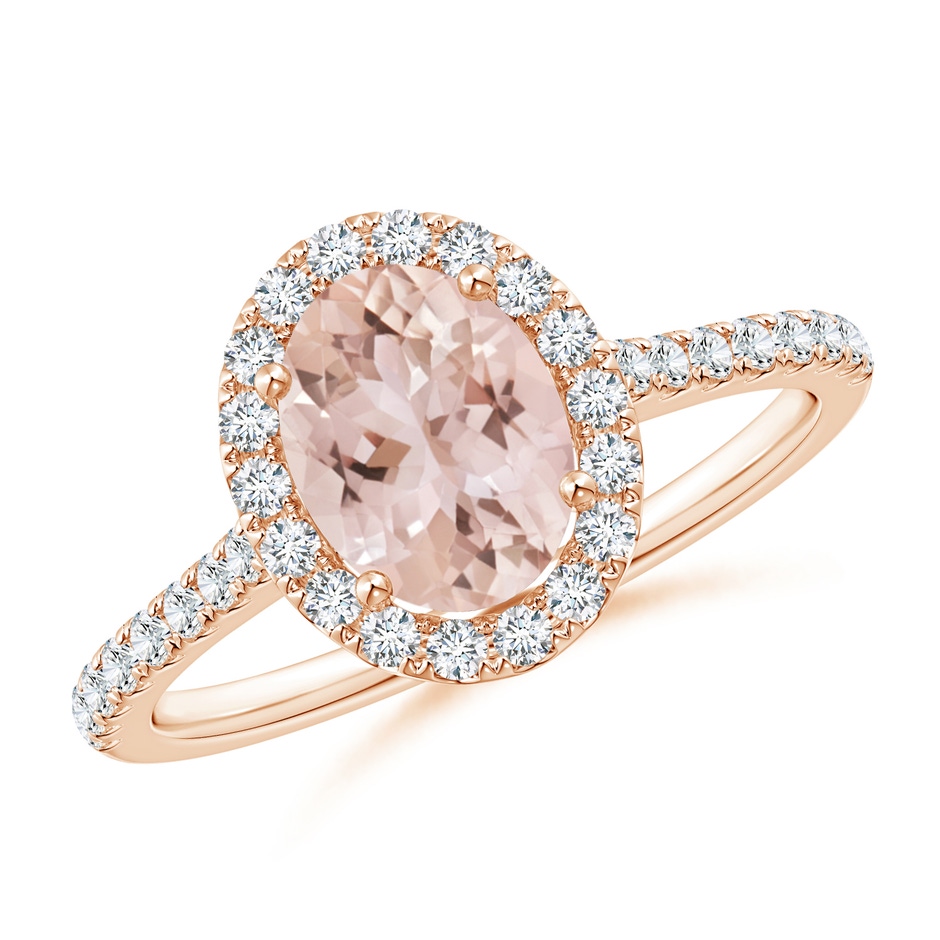 8x6mm AAA Oval Morganite Halo Ring with Diamond Accents in Rose Gold 