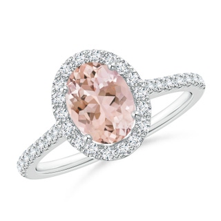 8x6mm AAAA Oval Morganite Halo Ring with Diamond Accents in P950 Platinum