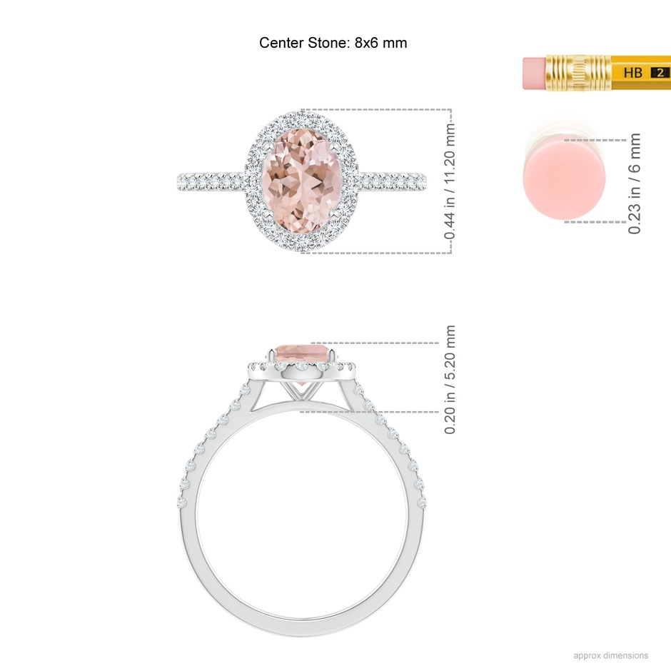 8x6mm AAAA Oval Morganite Halo Ring with Diamond Accents in P950 Platinum ruler