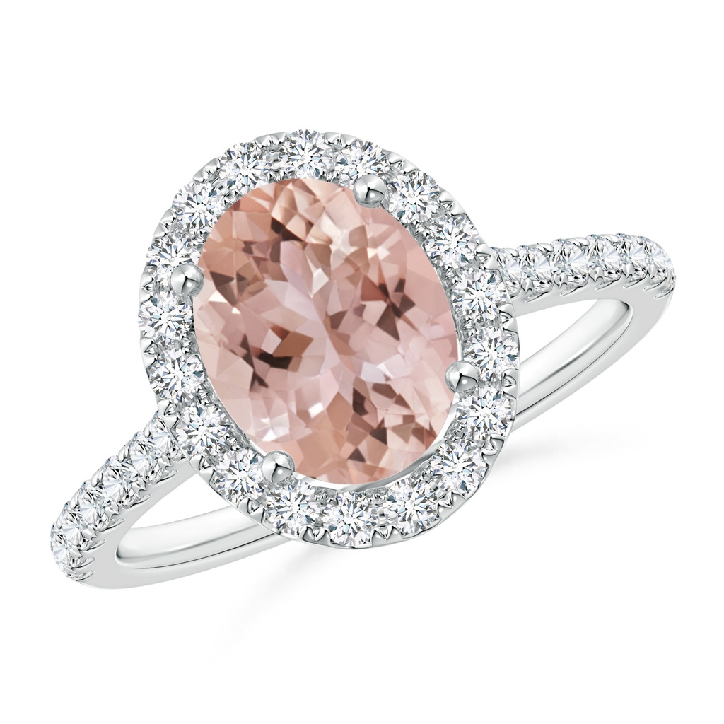 9x7mm AAA Oval Morganite Halo Ring with Diamond Accents in White Gold