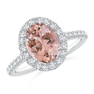 9x7mm AAAA Oval Morganite Halo Ring with Diamond Accents in P950 Platinum