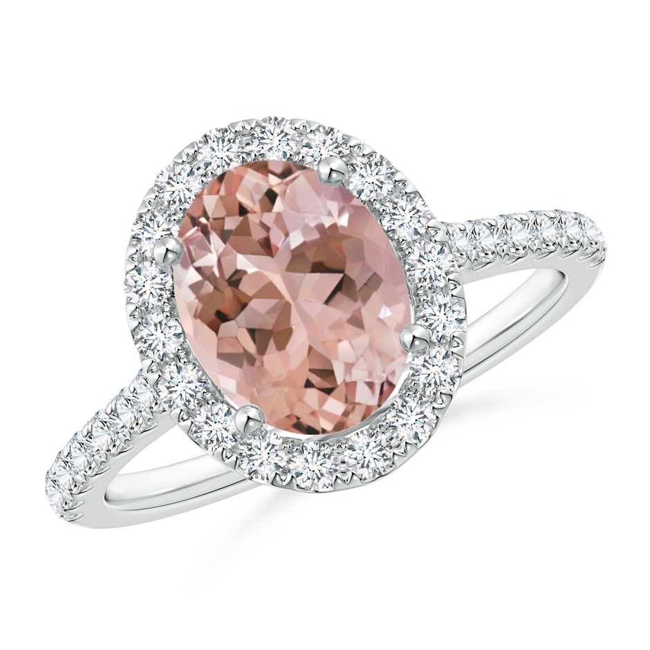 9x7mm AAAA Oval Morganite Halo Ring with Diamond Accents in P950 Platinum 