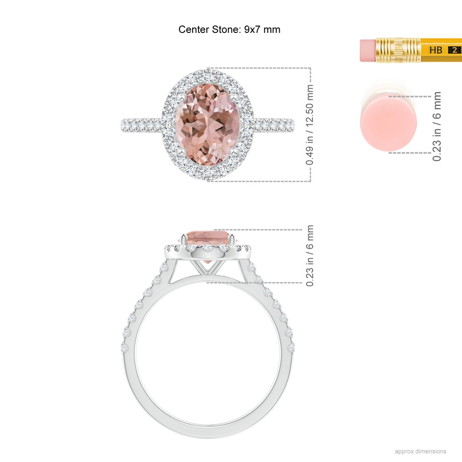 9x7mm AAAA Oval Morganite Halo Ring with Diamond Accents in P950 Platinum ruler