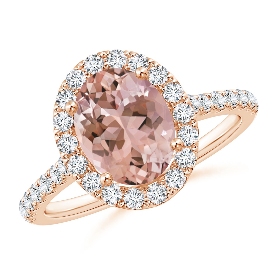 9x7mm AAAA Oval Morganite Halo Ring with Diamond Accents in Rose Gold 