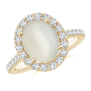 10x8mm AAA Oval Moonstone Halo Ring with Diamond Accents in Yellow Gold