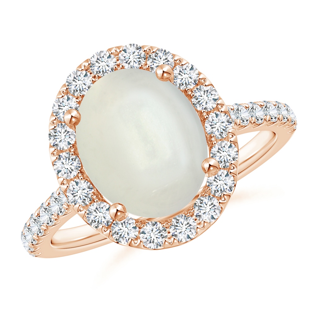 10x8mm AAAA Oval Moonstone Halo Ring with Diamond Accents in Rose Gold