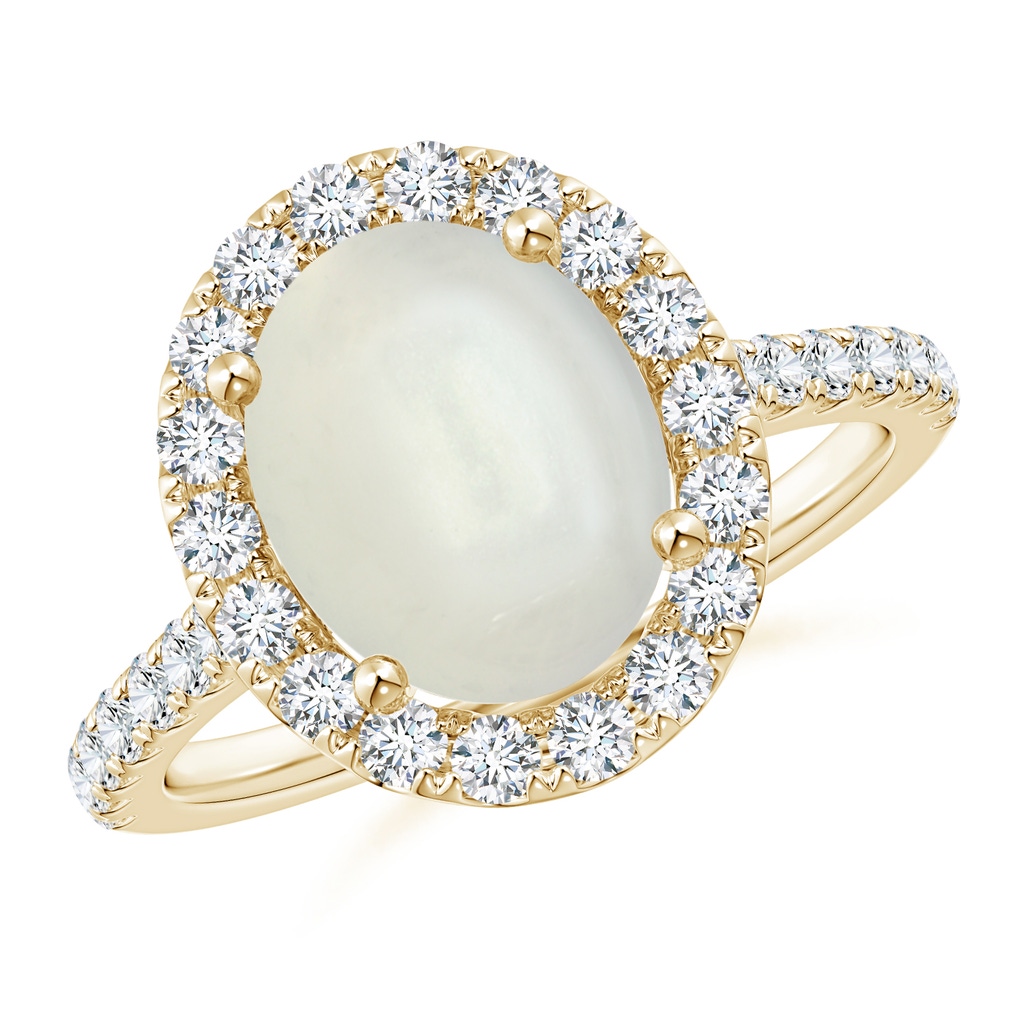 10x8mm AAAA Oval Moonstone Halo Ring with Diamond Accents in Yellow Gold
