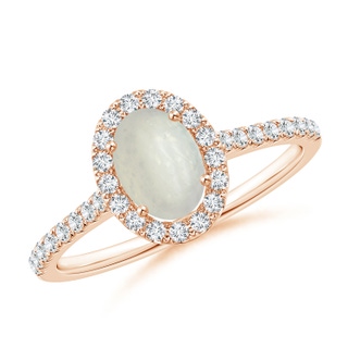 7x5mm A Oval Moonstone Halo Ring with Diamond Accents in 9K Rose Gold