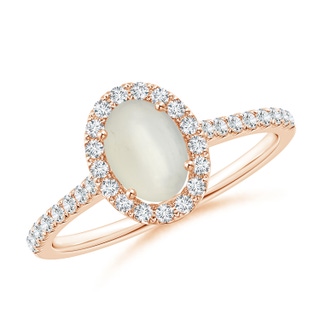 7x5mm AAA Oval Moonstone Halo Ring with Diamond Accents in Rose Gold