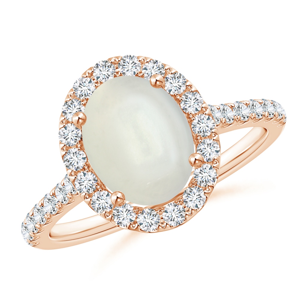 9x7mm AAAA Oval Moonstone Halo Ring with Diamond Accents in Rose Gold