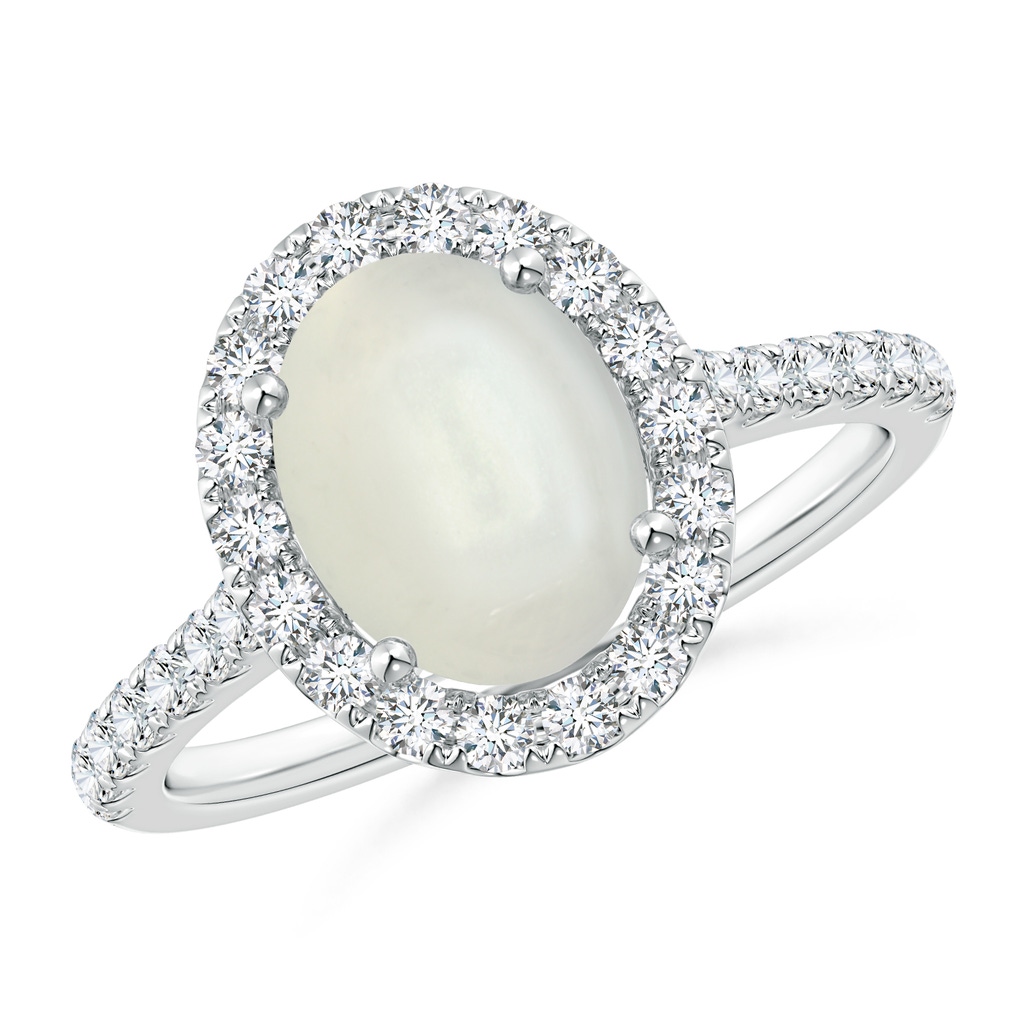 9x7mm AAAA Oval Moonstone Halo Ring with Diamond Accents in White Gold