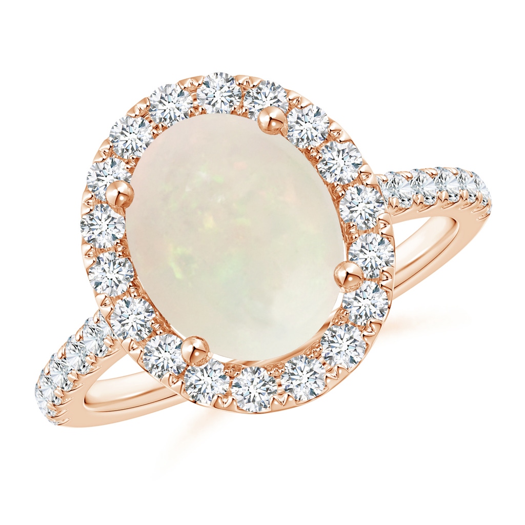 10x8mm A Oval Opal Halo Ring with Diamond Accents in Rose Gold