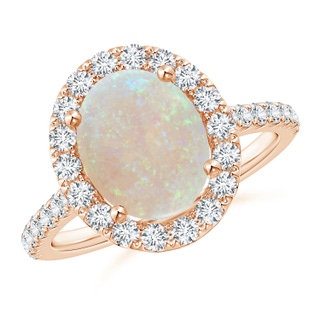 10x8mm AA Oval Opal Halo Ring with Diamond Accents in Rose Gold