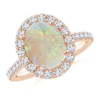 10x8mm AAA Oval Opal Halo Ring with Diamond Accents in Rose Gold