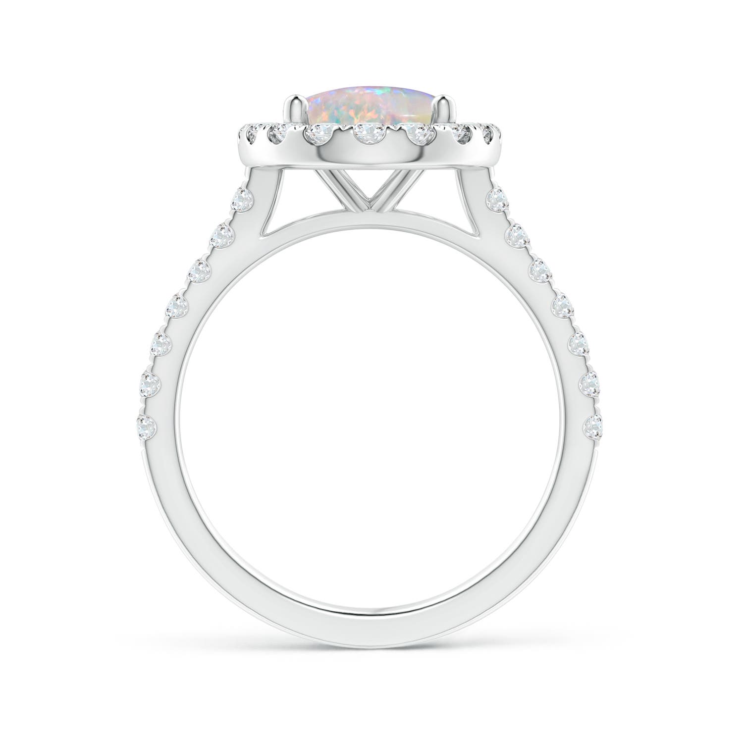 10x8mm AAAA Prong-Set Oval Opal Halo Ring with Diamond Accents in P950 Platinum