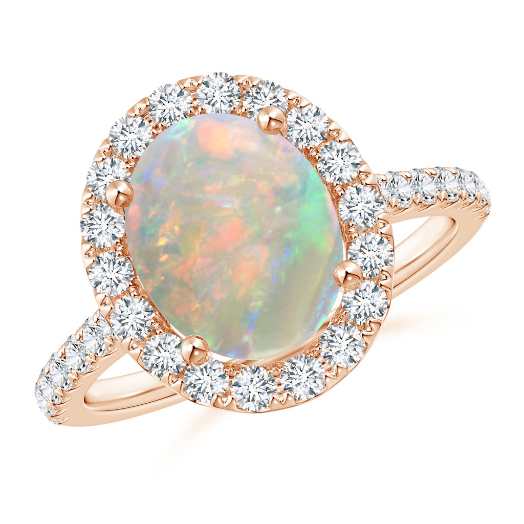 10x8mm AAAA Oval Opal Halo Ring with Diamond Accents in Rose Gold