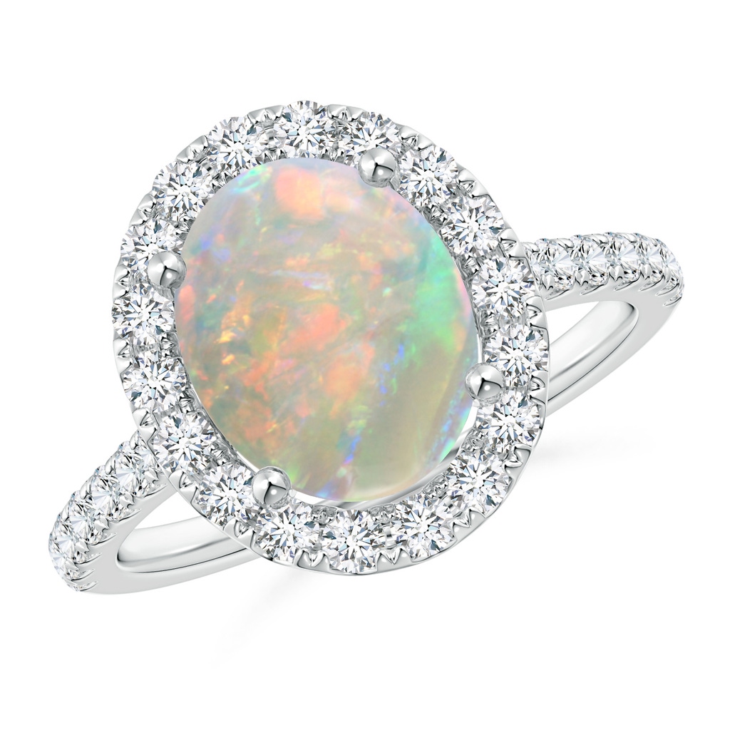 10x8mm AAAA Oval Opal Halo Ring with Diamond Accents in White Gold