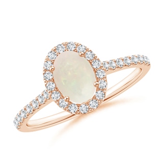 7x5mm A Oval Opal Halo Ring with Diamond Accents in 10K Rose Gold