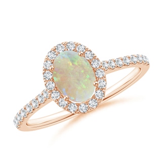 7x5mm AAA Oval Opal Halo Ring with Diamond Accents in 10K Rose Gold