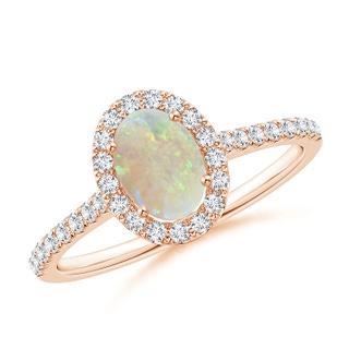 7x5mm AAA Oval Opal Halo Ring with Diamond Accents in Rose Gold