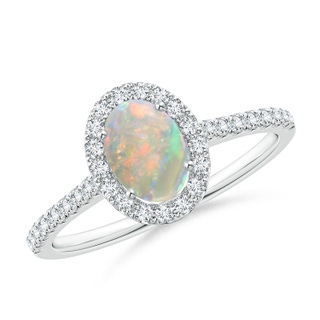 7x5mm AAAA Oval Opal Halo Ring with Diamond Accents in P950 Platinum