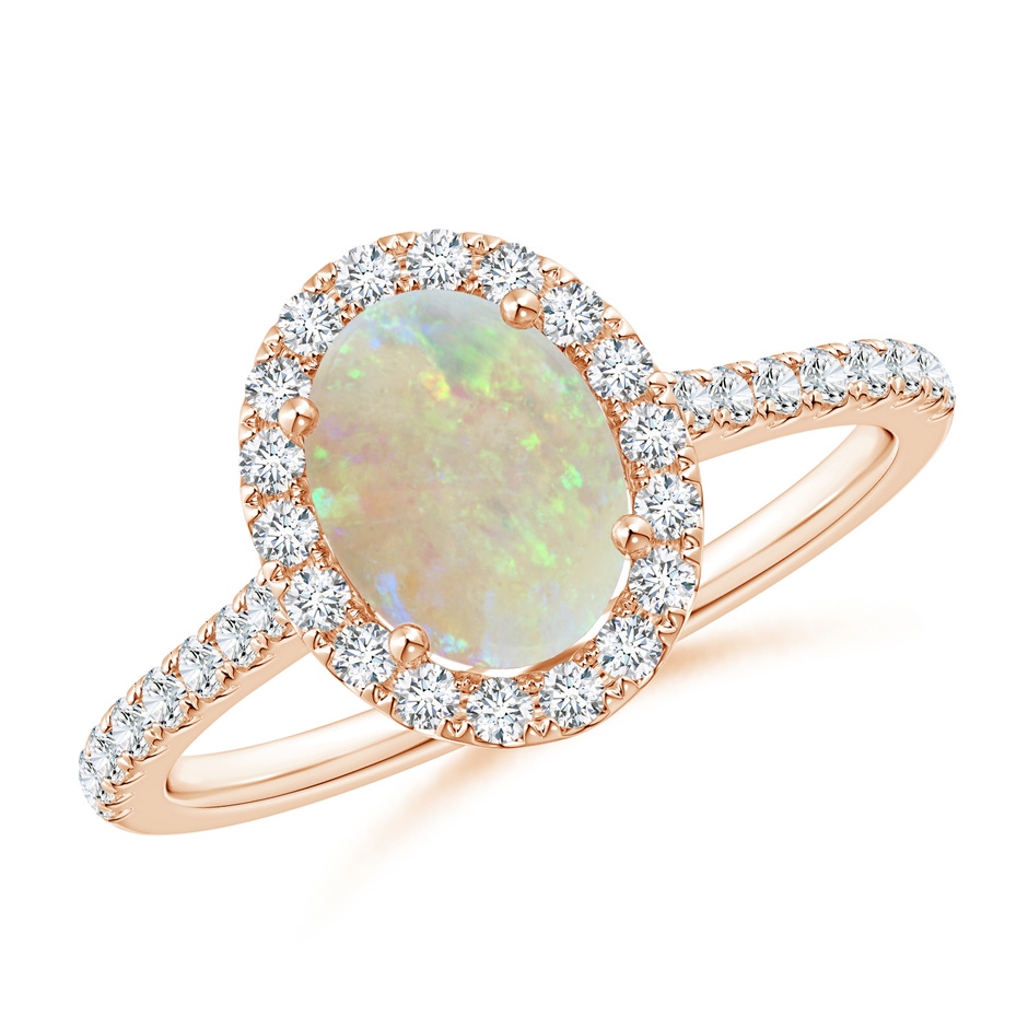 8x6mm AAA Prong-Set Oval Opal Halo Ring with Diamond Accents in Rose Gold 