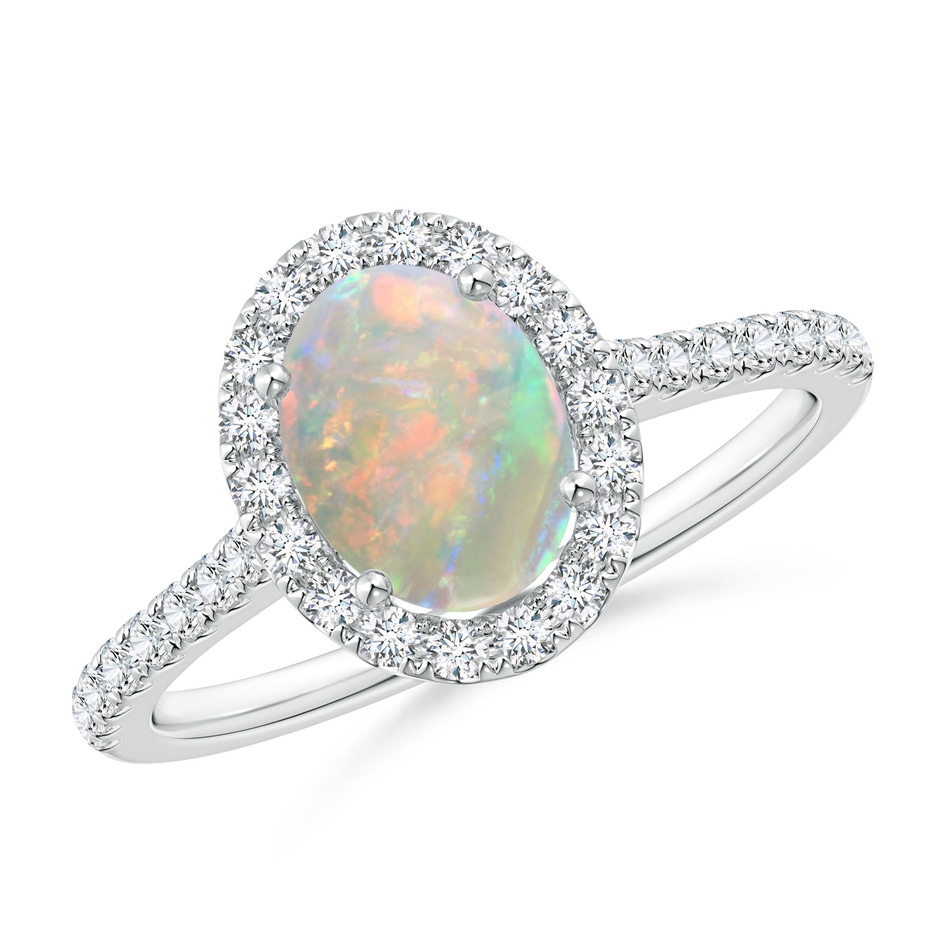 8x6mm AAAA Prong-Set Oval Opal Halo Ring with Diamond Accents in P950 Platinum 