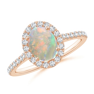 8x6mm AAAA Oval Opal Halo Ring with Diamond Accents in Rose Gold