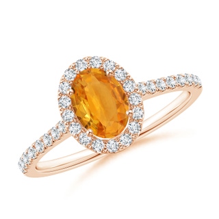 7x5mm A Oval Orange Sapphire Halo Ring with Diamond Accents in 10K Rose Gold