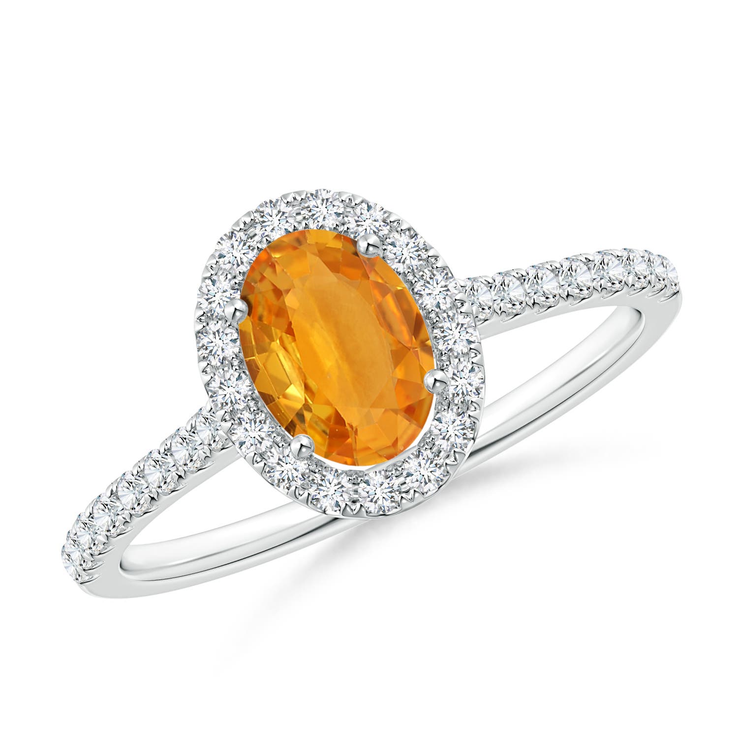 7x5mm A Oval Orange Sapphire Halo Ring with Diamond Accents in P950 Platinum