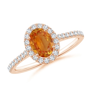 7x5mm AA Oval Orange Sapphire Halo Ring with Diamond Accents in Rose Gold