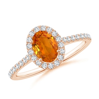 7x5mm AAA Oval Orange Sapphire Halo Ring with Diamond Accents in Rose Gold