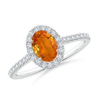 7x5mm AAA Oval Orange Sapphire Halo Ring with Diamond Accents in White Gold