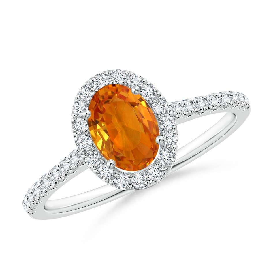 7x5mm AAA Oval Orange Sapphire Halo Ring with Diamond Accents in White Gold 