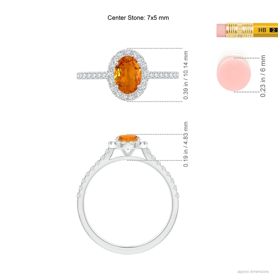 7x5mm AAA Oval Orange Sapphire Halo Ring with Diamond Accents in White Gold ruler