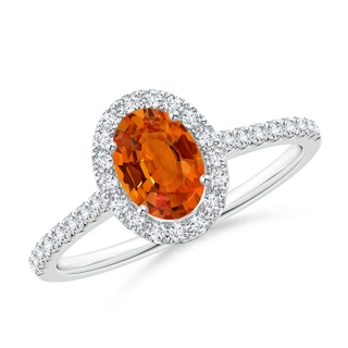 7x5mm AAAA Oval Orange Sapphire Halo Ring with Diamond Accents in 9K White Gold