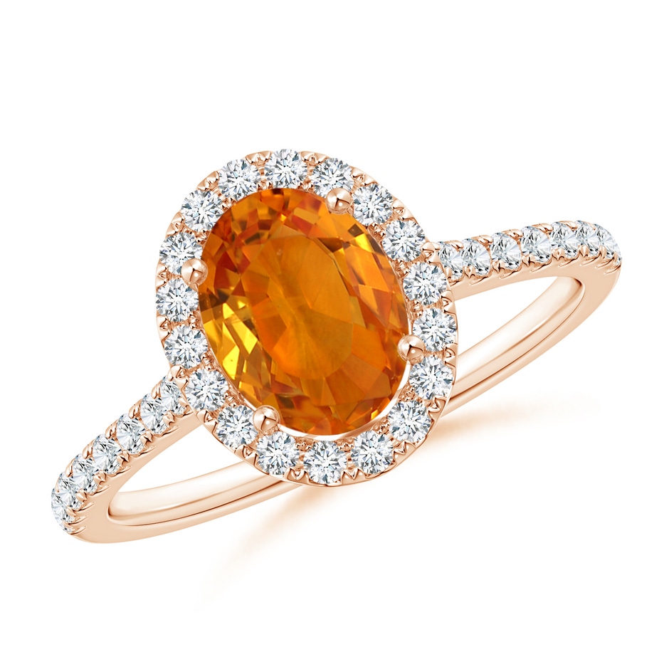 8x6mm AAA Oval Orange Sapphire Halo Ring with Diamond Accents in Rose Gold 