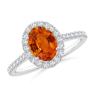 8x6mm AAAA Oval Orange Sapphire Halo Ring with Diamond Accents in White Gold