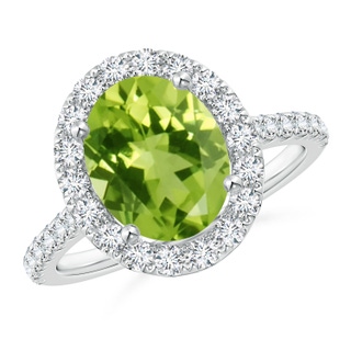 10x8mm AAA Oval Peridot Halo Ring with Diamond Accents in White Gold