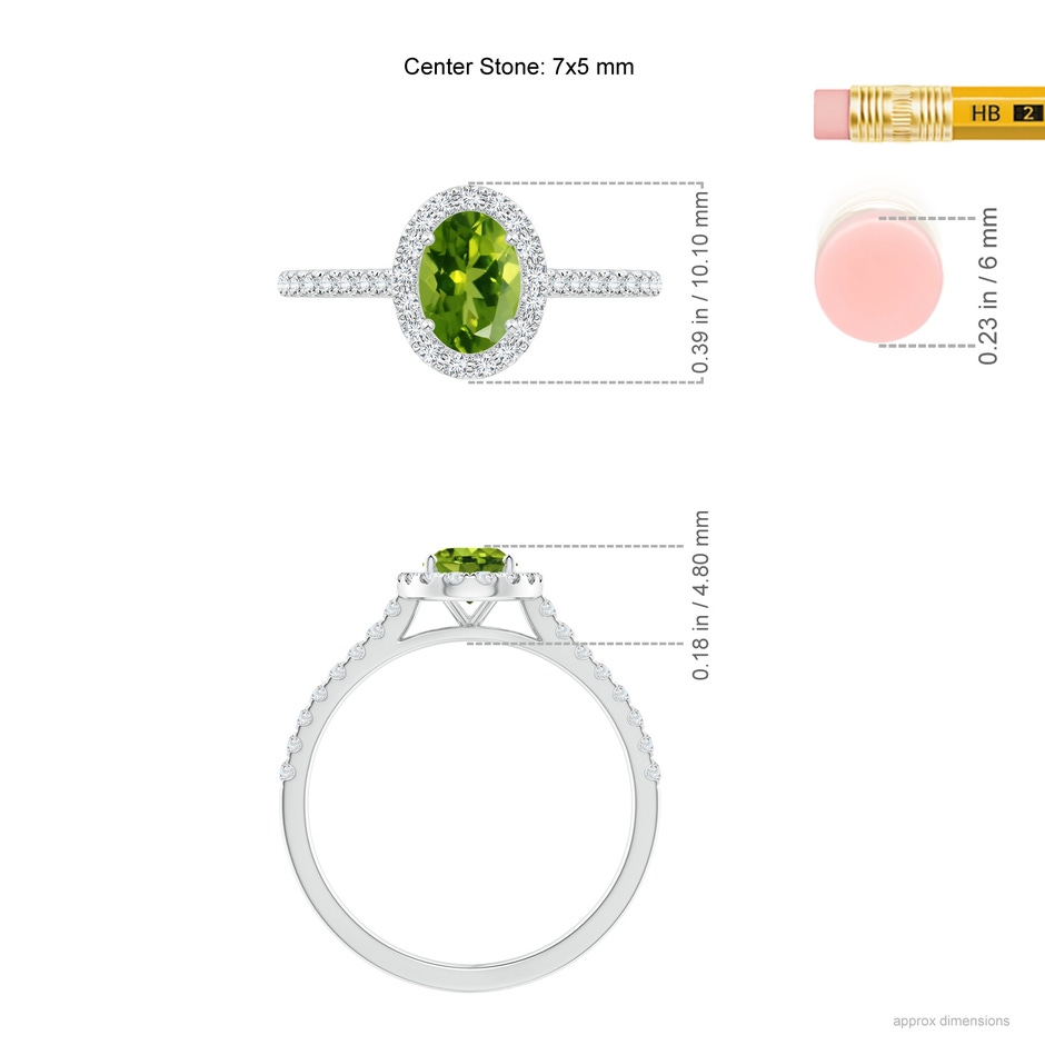 7x5mm AAAA Oval Peridot Halo Ring with Diamond Accents in White Gold ruler