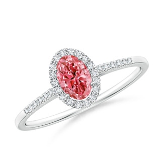 6x4mm AAAA Oval Fancy Intense Pink Diamond Halo Ring in P950 Platinum