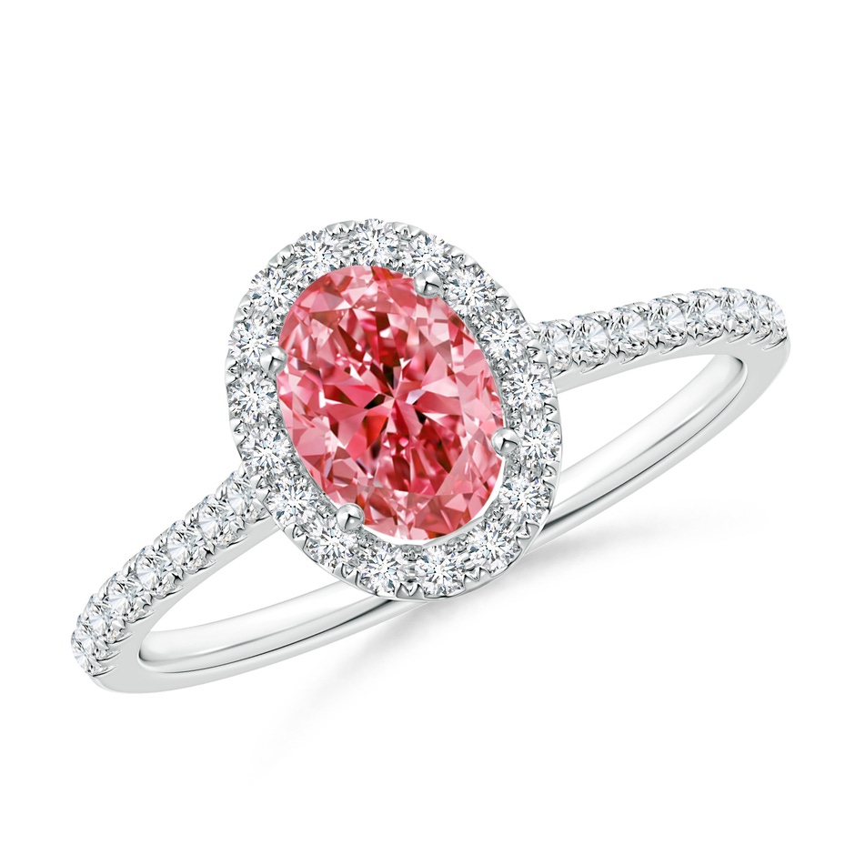 7x5mm AAAA Oval Fancy Intense Pink Diamond Halo Ring in P950 Platinum 