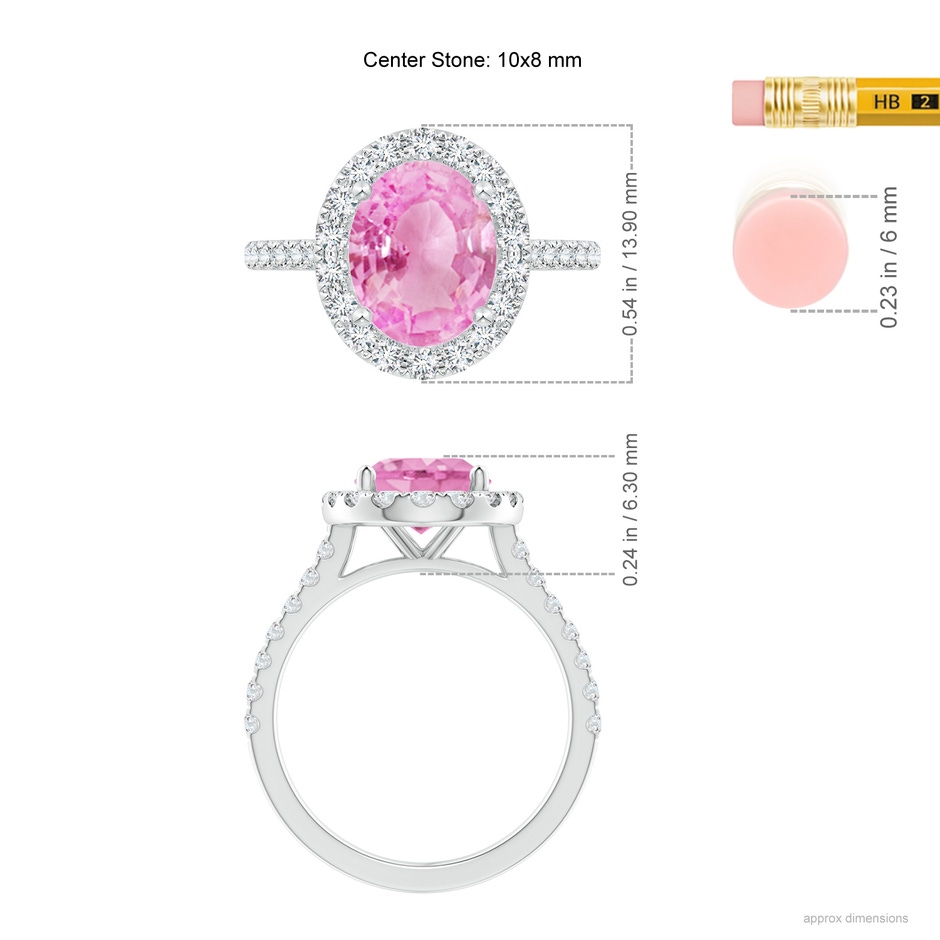 10x8mm A Oval Pink Sapphire Halo Ring with Diamond Accents in White Gold ruler