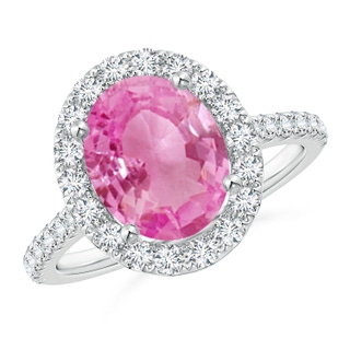 10x8mm AA Oval Pink Sapphire Halo Ring with Diamond Accents in P950 Platinum