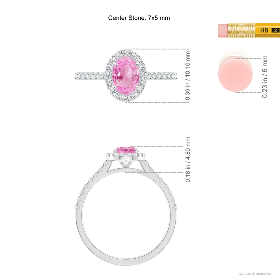 7x5mm A Oval Pink Sapphire Halo Ring with Diamond Accents in P950 Platinum ruler