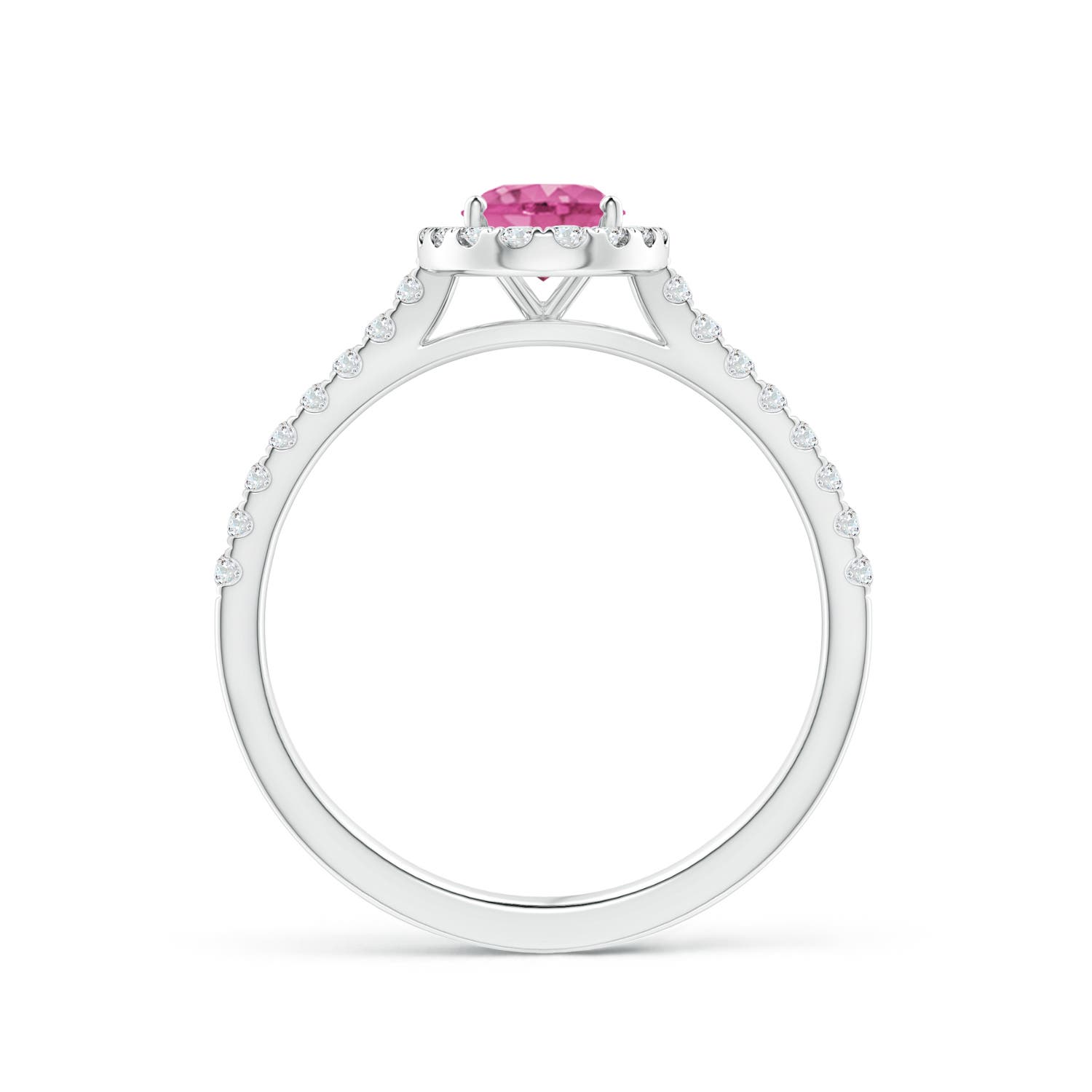 7x5mm AAA Oval Pink Sapphire Halo Ring with Diamond Accents in White Gold - side 3