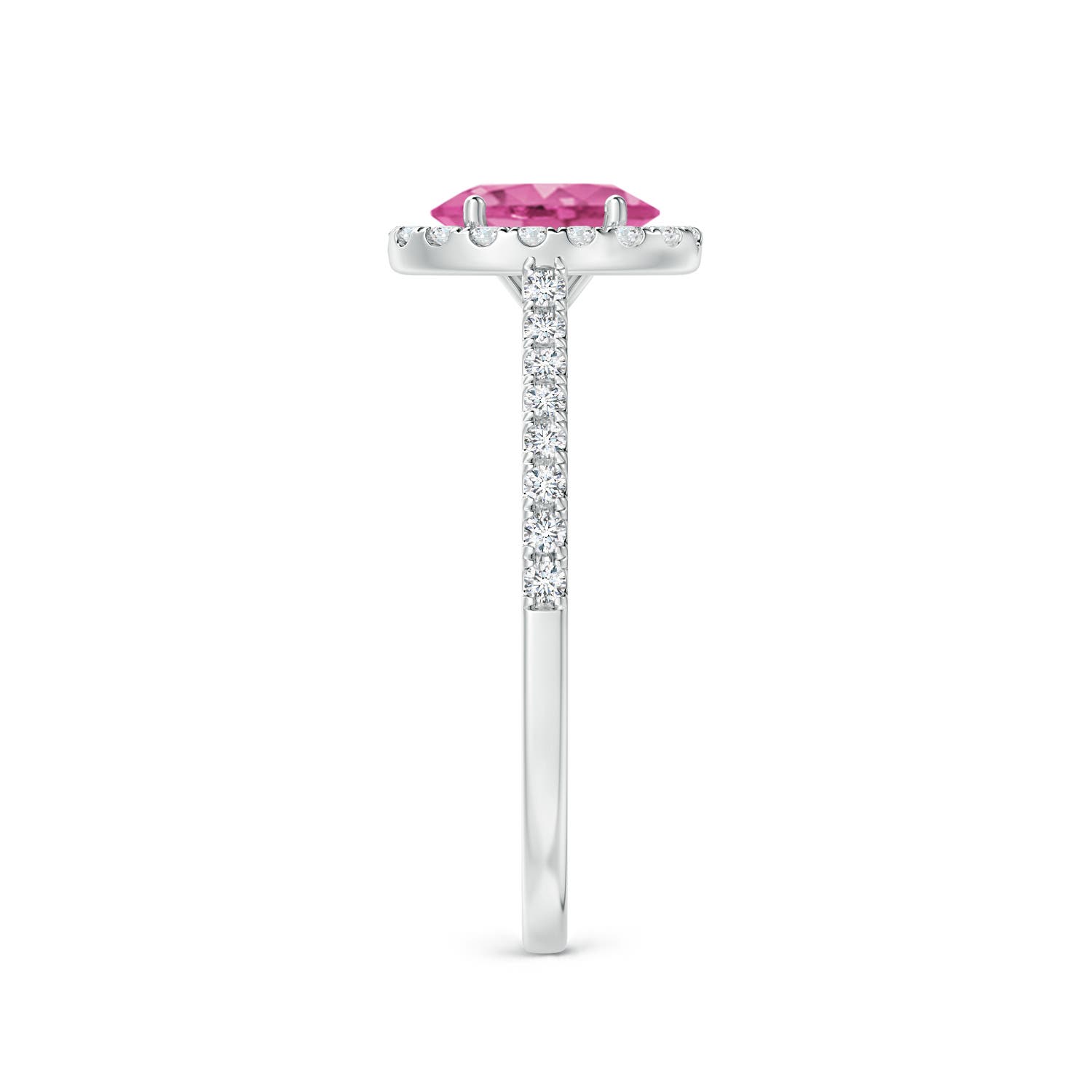 7x5mm AAA Oval Pink Sapphire Halo Ring with Diamond Accents in White Gold - side 6