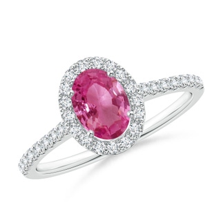 7x5mm AAAA Oval Pink Sapphire Halo Ring with Diamond Accents in P950 Platinum